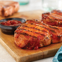 Grilled Ribeye (Rib) Pork Chops with Easy Spicy BBQ Sauce
